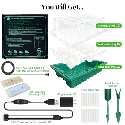 Seed Starter Trays with Grow Lights and Heat Mat, 2 Pack for Seed Starting - size: 2-Pack 48-Cell, style: With Heat Mat