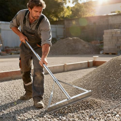 VEVOR Landscape Rake, 60 inch Handle 20 inch Wide Head, Large Heavy Duty Aluminum Landscaping Level, Asphalt Rake Tool for Asphalt & Land Leveling, Concrete Paving, Sand Flattening, No Teeth - size: 60 inch