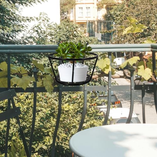 Hemoton 3 Pack Hanging Flower Pot Rack Iron Art Railing Pot Holders Outdoor Balcony Planters for Porch Deck Fence Ledge Garden