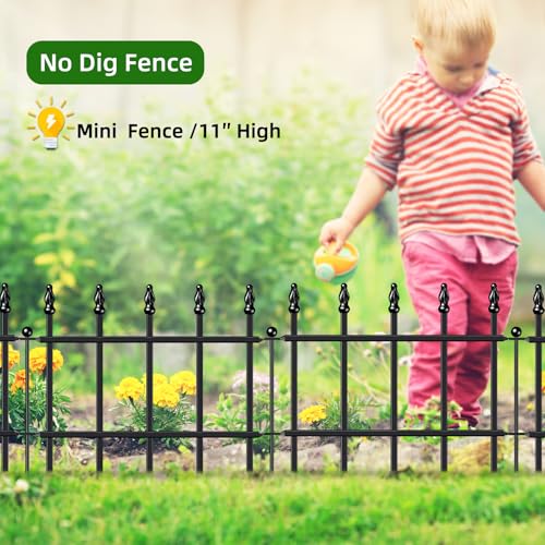 Decorative Metal Garden Fence 11" x 12', Small Fence Border with Stakes - size: 11″H x 12ft（10 Panels）