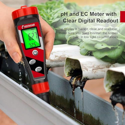 UIUZMAR pH Meter for Water Hydroponics Supplies 4 in 1 pH PPM ECTester - color: Red