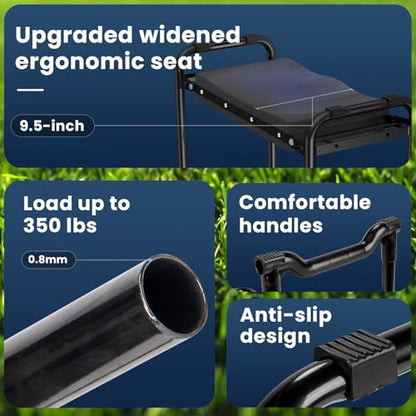 VOPEAK Garden Kneeler and Seat Heavy Duty, Foldable Garden Stool with Upgraded Widened Thick Kneeling Pad, Stable Garden Kneeler with 2 Large Tool Bags, Gardening Gifts for Women, Men, Seniors, Blue