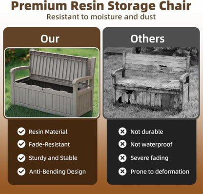 EasyUp 100 Gallon Wood-Grain Storage Bench, Waterproof & Lockable，Beige - color: Beige, size: 100 Gallon