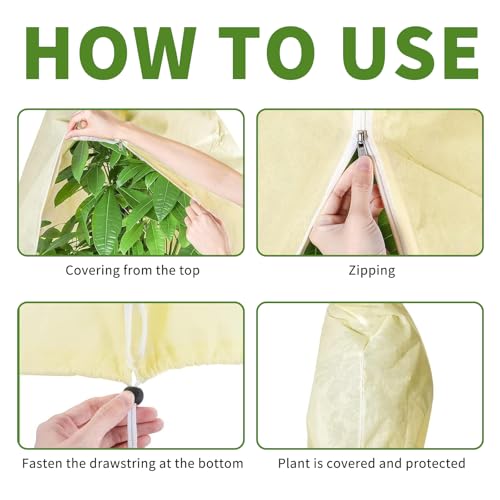 Plant Covers Freeze Protection – 4 Packs 47.2" x 31.5" Thickened Plant Frost Protection Covers, Heavy Duty Winter Plant Covers with Zipper & Drawstring, Reliable Freeze Protection for Outdoor Plants - color: Beige-4PCS-47.2" x 31.5"