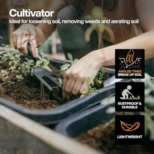 Lightweight Hand Garden Cultivator Tool, Sturdy Hand Rake for Loosening Soil, Weeding, Aerating & Flower Vegetable Bed Cultivation
