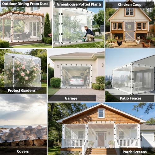 Clear Tarp with Grommets 4x8ft Clear Tarps Heavy Duty Waterproof 8 Mil Thickened PE Tear-Resistant Reinforced Edges Clear Plastic Vinyl Tarp for Patio Chicken Coop Cover Greenhouse Plant Enclosure - size: 4 x 8 FT