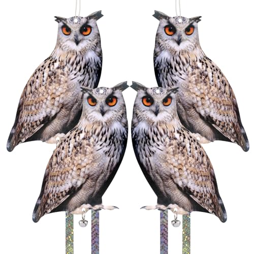 4PCS Hanging Flat Fake Owl to Keep Pigeon Away from Balcony - color: 4pcs Grey Owls