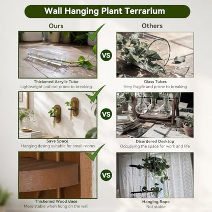 Artilady Plant Propagation Station Wall Hanging, Thick Wood Terrarium Tube - color: Oval B