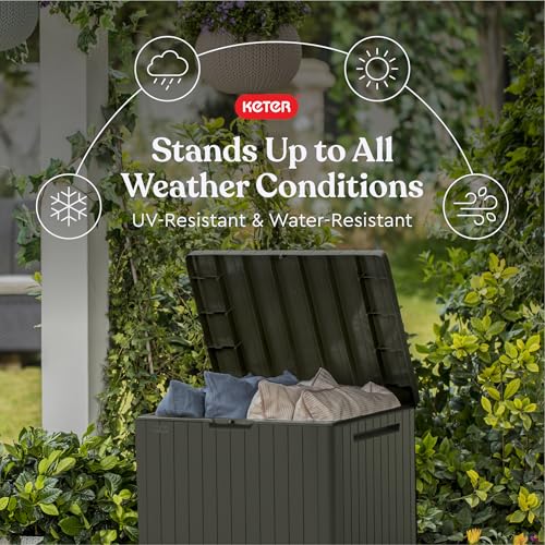 Keter City 30 Gal Outdoor Storage Box and Patio Side Table - color: Mossy Brown