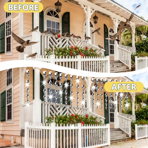 Bird Scare Rods Silver Hanging Plastic Bird Deterrent Device, Wind Driven Rotation Reflective Scare Rods to Keep Birds Away from House Windows Outdoor Garden Yard 12Pcs - color: Silver
