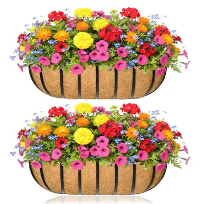Window Box Railing Planter with Coco Liner 2 Pack 16 Inch Metal Hanging Flower Planter Deck Railing Planters Boxes for Balcony Outdoor Plants Fence Porch Patio - size: 16IN