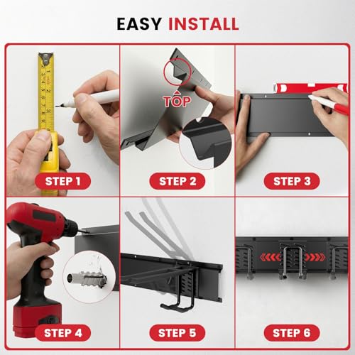 49.5" Heavy Duty Wall Mounted Garage Tool Organizer – 3 Panels & 9 Adjustable Hooks, 690 lbs Load Capacity, Modular Storage for Efficient Tool Organization, Easy Install in Garage, Garden, 14 Pack - size: 49.5in | 3Panels + 9Hooks