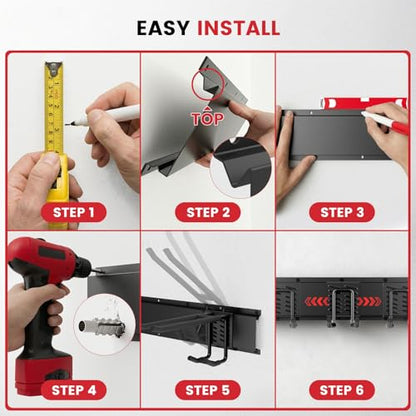 49.5" Heavy Duty Wall Mounted Garage Tool Organizer – 3 Panels & 9 Adjustable Hooks, 690 lbs Load Capacity, Modular Storage for Efficient Tool Organization, Easy Install in Garage, Garden, 14 Pack - size: 49.5in | 3Panels + 9Hooks