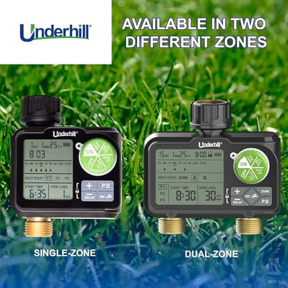 Underhill AquaZone Digital Hose Timer – Automatic Garden Water Timer with LCD Display, Programmable Irrigation Controller for Sprinklers, Drip Systems & Garden Hose Faucets - color: Black