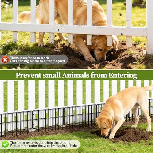 17in (H) x 27ft (L) Garden Fence Animal Barrier, 25 Panels Decorative Garden Fence Border, No Dig Garden Fence Panels, 1.3in Gap Rustproof Metal Stakes, Ground Defense Border Fence for Outdoor, Yard
