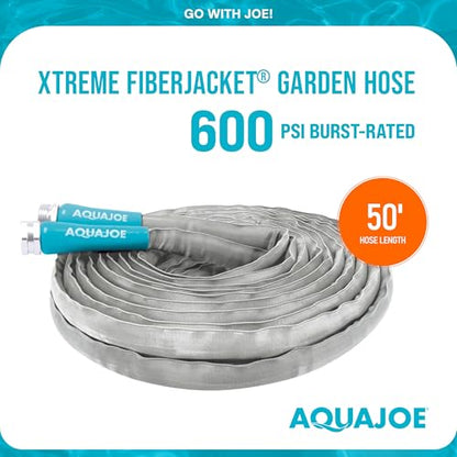 Aqua Joe Xtreme FiberJacket Garden Hose, Lightweight and Kink-Resistant, Durable Fabric Hose with Metal Fittings, 600 PSI Max, 50' x 1/2" Diameter - style: 50-foot