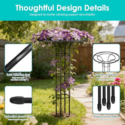 Umbrella Garden Trellis for Climbing Plants Outdoor, 55.1" Mushroom Top Trellis Stackable, Tall PE-coated Metal Obelisk Trellises for Potted Plants, Topiary Tower Vine Support for Rose, Bean, Clematis - size: Medium - 55.1" Height