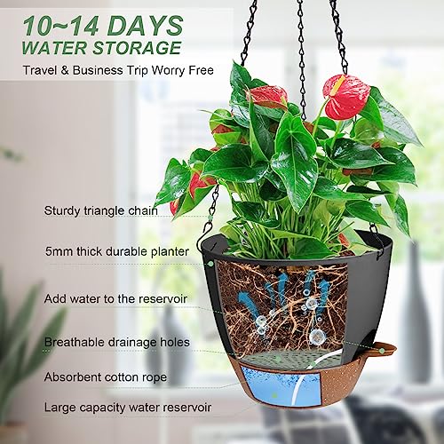 12 Inch Self Watering Hanging Planters for Indoor Outdoor Plants, 1 Pack - color: Black, size: 12''
