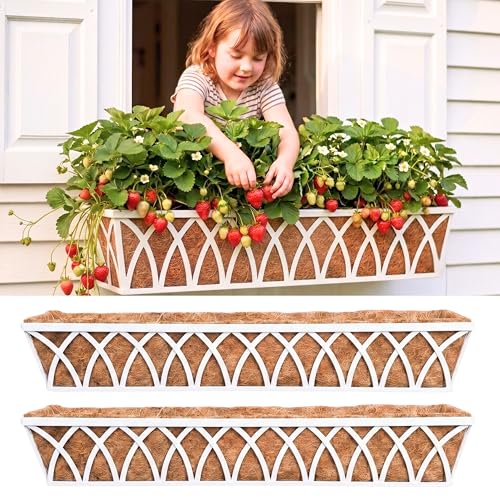 LaLaGreen Garden Wall Planter (48 in, 2 Pack) White Patio Window Flower Box - size: 48 Inch x 2 Pack