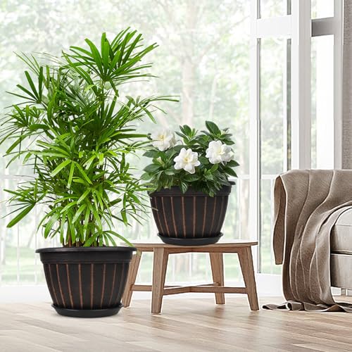 4 Pack 16 inch Plant Pots, Retro Vertical Stripe Flower Pots Outdoor - color: Black, size: 16 inch-4 pack