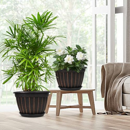 4 Pack 16 inch Plant Pots, Retro Vertical Stripe Flower Pots Outdoor - color: Black, size: 16 inch-4 pack