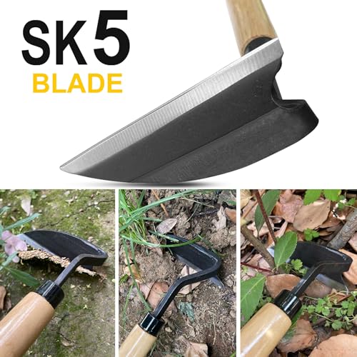 Hanpex - Japanese Weeding Sickle, Wide Blade Gardening Tools - Premium Quality Hand Hoes/Weeding Sickle Have Very Sharp Edge for Quick Work (Long Handle) - style: Short Handle