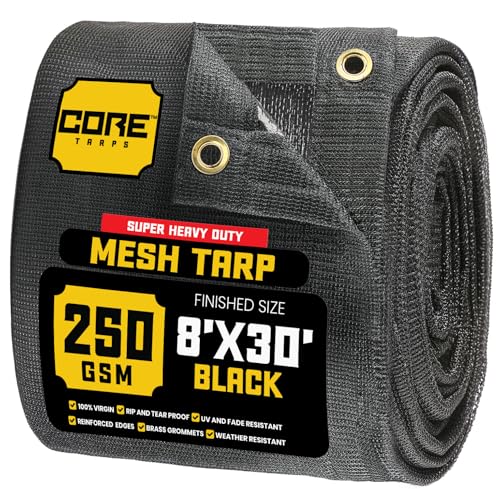 Core Tarps 60% Black Shade Cloth with Grommets - 8 X 30 FT Heavy Duty Mesh Tarp - Sun Shade Cloth for Garden Vegetables Plants Greenhouse Outdoors Backyard Fences Dump Trucks Patio Mesh Shade Tarp - color: Black, size: 8'X30'