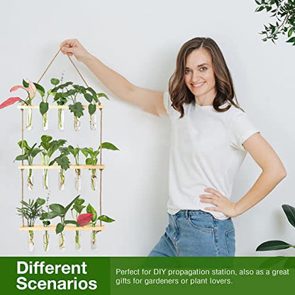 XXXFLOWER Wall Hanging Propagation Station with Wooden Stand 15 Tubes - color: Beige, size: 15 Tube Vases