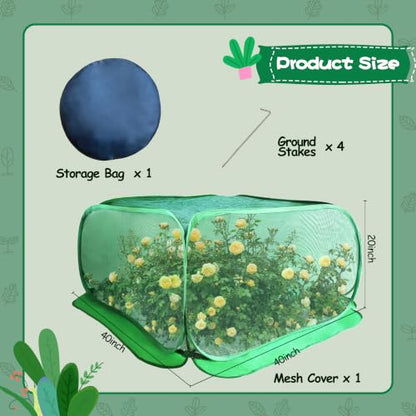 Pop Up Plant Netting Cover 40×40×20” Shade Mesh Cage Shade Top + Mesh Side - size: 100*100*50 1PCS