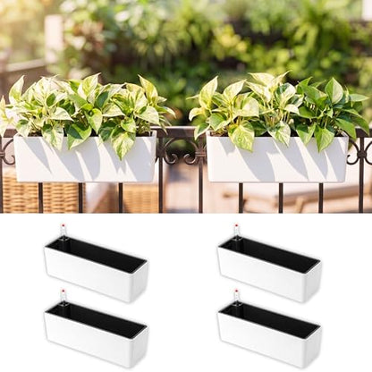 LaLaGreen Railing Planters for Outdoor Plants (16in, 4 Pack) Rail Planter - color: White X 4