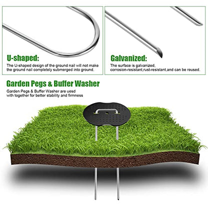 50Pcs Garden Landscape Staples Set, 40Pcs Galvanized Stakes + 10Pcs Gasket, 6 Inch 11 Gauge Heavy Duty Galvanized Landscape Pins Staples for Securing Lawn Fabric, Weed Barrier - size: 50Pcs