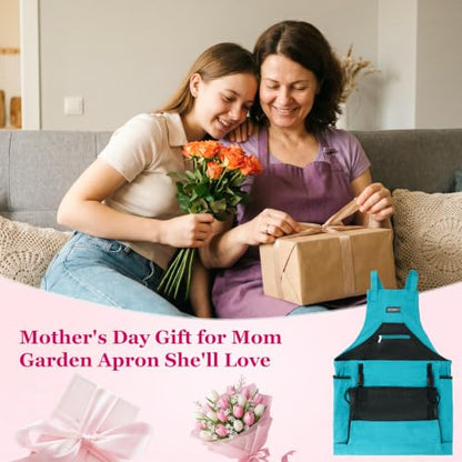 Garden Apron,Harvest Aprons with Drawstring Bag and Pockets for Women and Men,Canvas Fruit Picking Apron - color: Blue