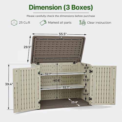 Macrout 25 Cu Ft Outdoor Storage Cabinet with Shelves, Waterproof ST5737 - color: Beige, size: Small