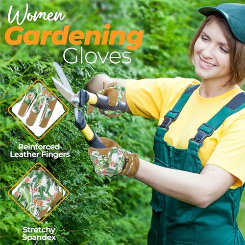 HANDLANDY Gardening Gloves for Women, Leather Garden Glove, Gardener Gift - color: Cocoa, size: Large (Pack of 1)