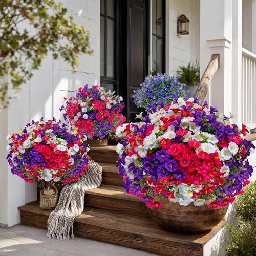 AXYLEX Artificial Morning Glory Outdoor, 16 Bundles Fake Flowers (Multi) - color: Multi16pcs - White+red Pink+purple