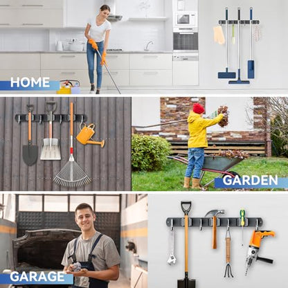 ZONGOOL 2 Pack Mop Broom Holder Wall Mount 3 Racks 4 Hooks Storage Black - color: Black, size: 2Pack 3R4H