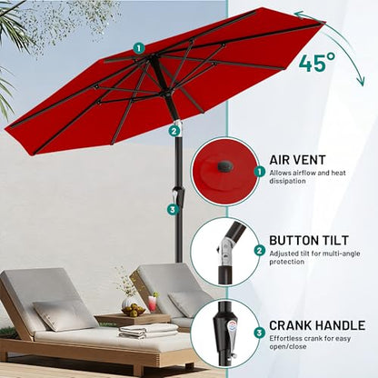 AreShark 9FT Outdoor Patio Umbrella with Tilt and Crank, Red - color: Red, size: 9ft
