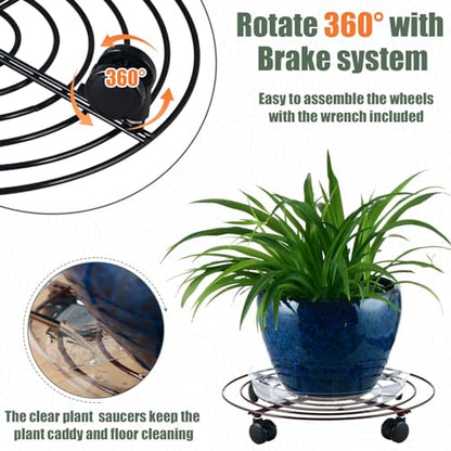 8 Packs Large Metal Plant Caddy with Wheels 14" Rolling Plant Stands Heavy-duty Wrought Iron Plant Roller Base Pot Movers Plant Saucer on Wheels Black - color: Black, size: 14"/ 8 packs