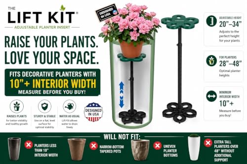 Lift Kit Planter Insert XL Tall Column Plant Riser Fill Bottom of Tall Flower Pots and XL Plant Containers | Indoor and Outdoor (20-34" Rise, 10" Base, 10" Top) - size: XLTall Column Lift: 21-34" Rise, 10" Base, 10" Top