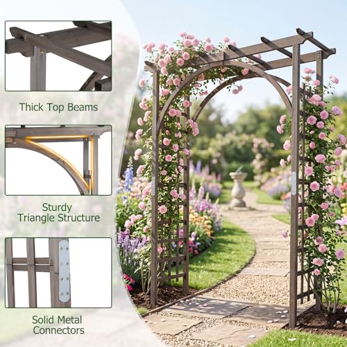 Giantex 85" Wooden Garden Arch Trellis, Wood Flat Top Garden Arbor - color: Dark Brown, size: 63"W x 85"H