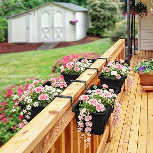 4-Pack Railing Planter Boxes with 2 Sets Double-Sided Adjustable Brackets - color: Black