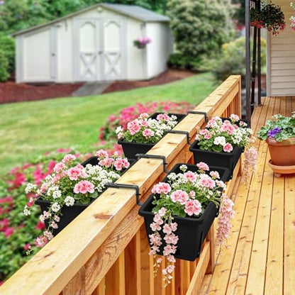 4-Pack Railing Planter Boxes with 2 Sets Double-Sided Adjustable Brackets - color: Black