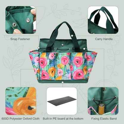 Waterproof Garden Tool Bag, 600D Oxford Portable Gardening Tote with Handle & Multi Pockets, Ideal Gifts for Parents Women (Green, Tools Not Included) - color: Green