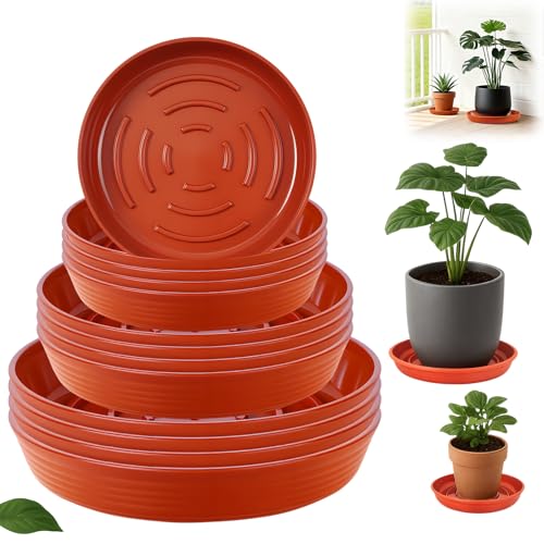 15 Pack Plant Trays for Pots 1.5" Deep Plant Saucers, Heavy Duty 8" 10" 12 inch Plant Tray Bulk Thickened Plant Plates to Catch Water, Durable Plant Saucer Flower Pot Accessories - color: Brick Red