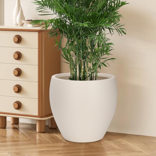 YNNICO 17.5/14.8/12.2 inch Large Flower Pots Plastic Planter with Drainage - color: Light Beige