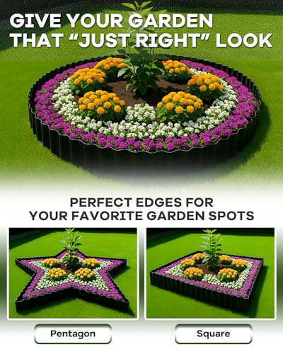 Corrugated Metal Garden Edging, Sturdy Black Garden Edging Border for DIY Flower Bed, Lawn and Landscape Edgings, Hemmed Edges Design, Easy Installation with Garden Gloves (8in*20FT) - size: 20 FT L x 8" H