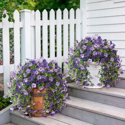 INQCMY 2 Pcs Artificial Fake Hanging Flowers for Outdoors UV Resistant - color: Deep Purple,gradient Purple