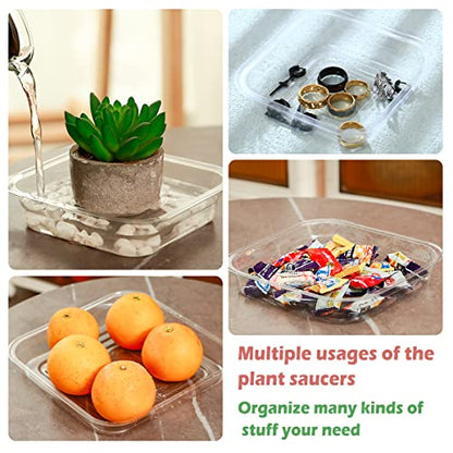 30 Pack Plant Saucers for Indoors 4 Inches Plant Trays for Pots Plastic Trays for Plants Square Plant Drip Trays for Potted Plants Flower Pot Saucers Clear Plant Plates to Catch Water, Bulk - size: 4 Inches