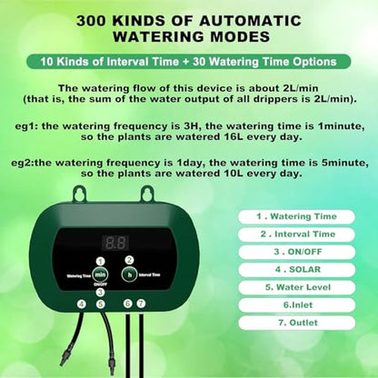 Lewisia 5W Solar Drip Irrigation System with Timer Auto Watering Kit for Garden Raised Beds Patio Lawn Greenhouse Up to 30 Plants