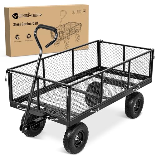 Yesker Steel Garden Carts - 1100lbs Dump Wagon with All Terrain Inflatable Wheels for Yard Lawn Farms Gardening - Heavy Duty Utility Outdoor Hauling Wheelbarrow - size: Steel 1100Lbs